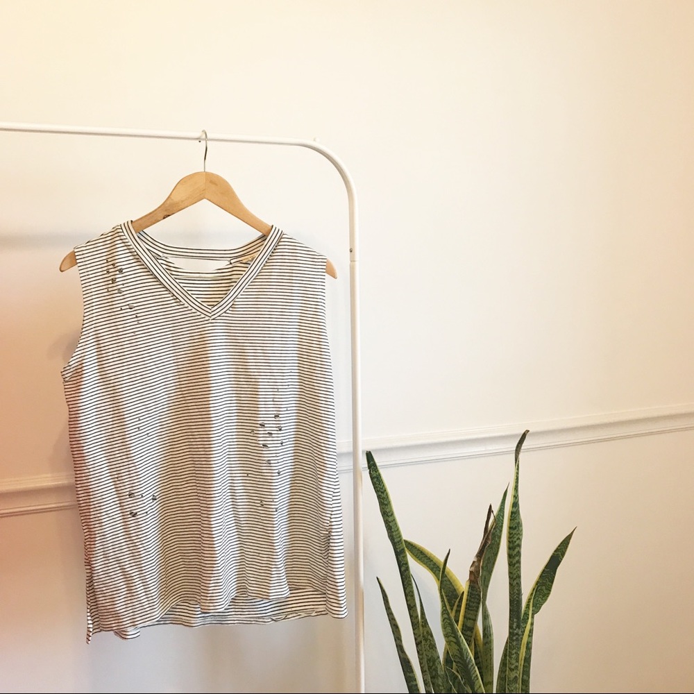 🚌 POL | striped distressed tank top white Black S